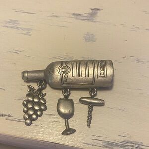 Vintage Signed JJ Silver Wine Bottle with Charms Brooch